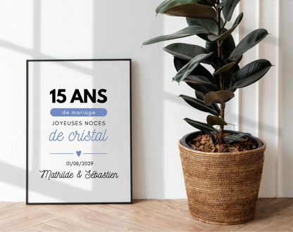 Affiche personnalisée Joyeuses Noces de cristal – 15 ans de mariage FLTM