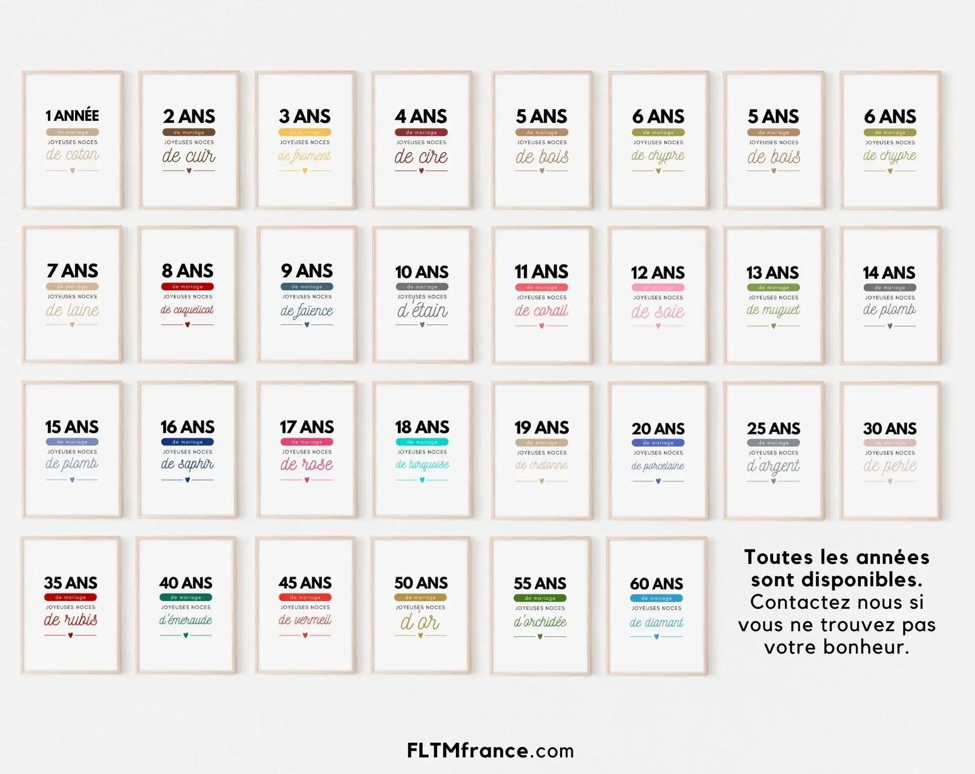 15 ans de mariage Affiche Noces de cristal - Cadeau anniversaire de mariage - FLTMfrance