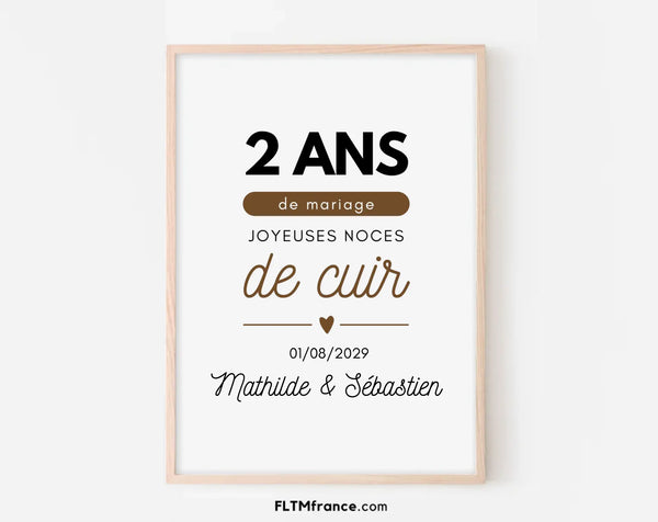 Affiche personnalisée Joyeuses Noces de cuir – 2 ans de mariage