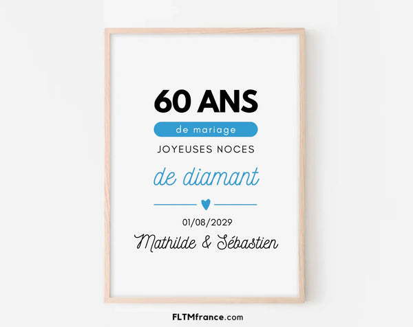 Affiche personnalisée Joyeuses Noces de diamant – 60 ans de mariage
