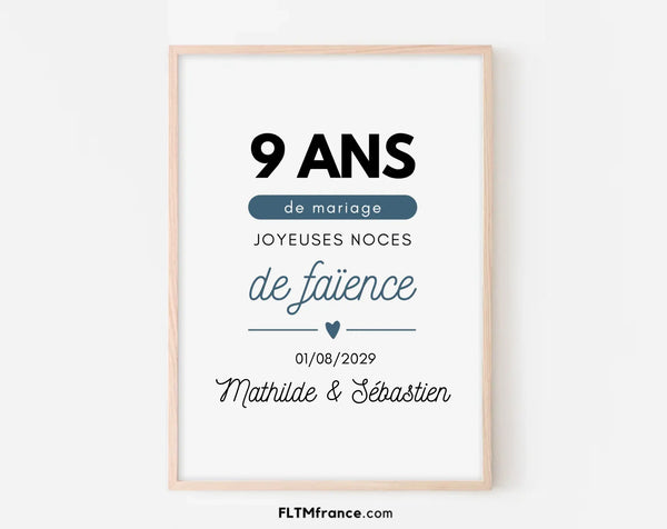 Affiche personnalisée Joyeuses Noces de faïence – 9 ans de mariage