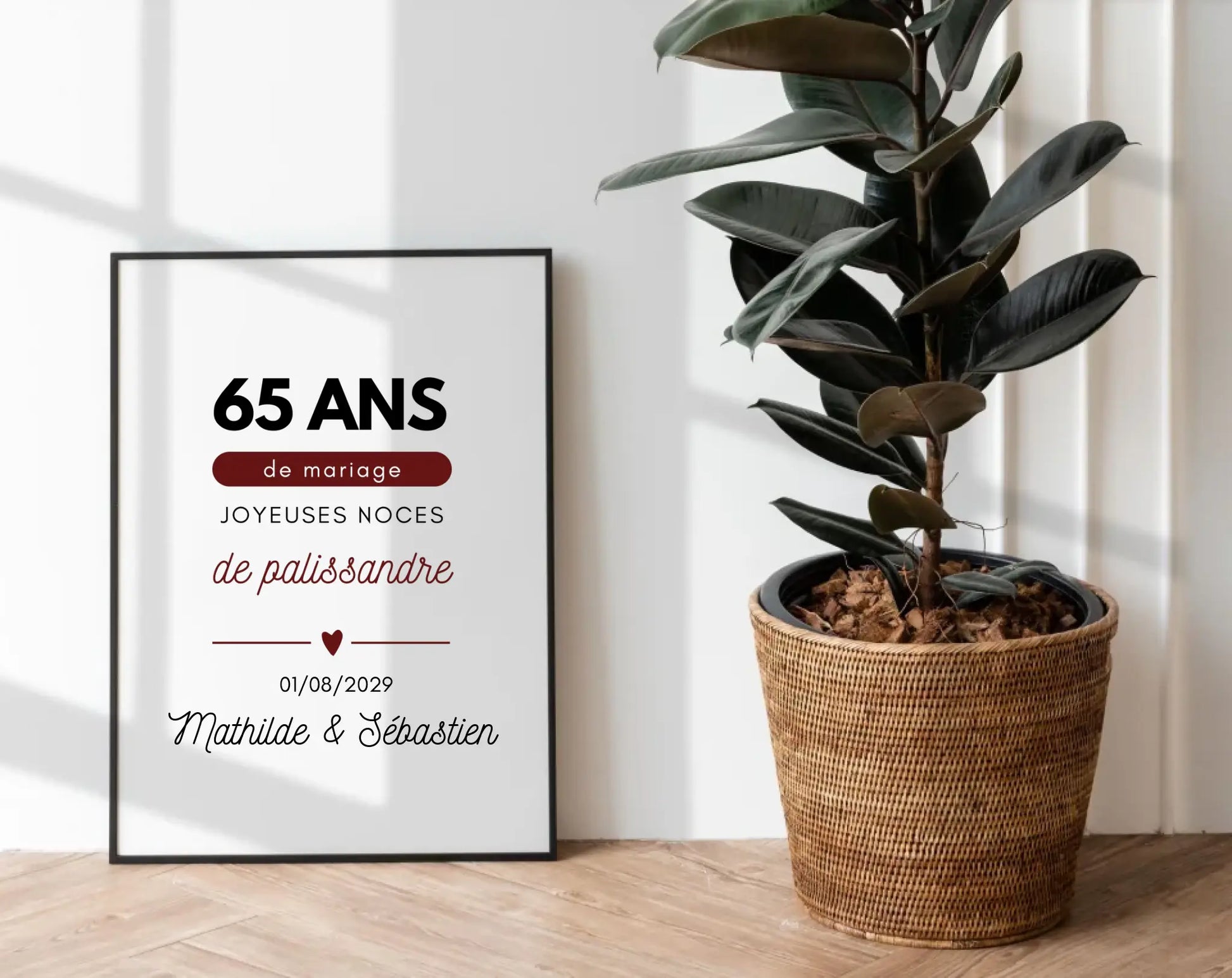 Affiche personnalisée Joyeuses Noces de palissandre – 65 ans de mariage FLTM