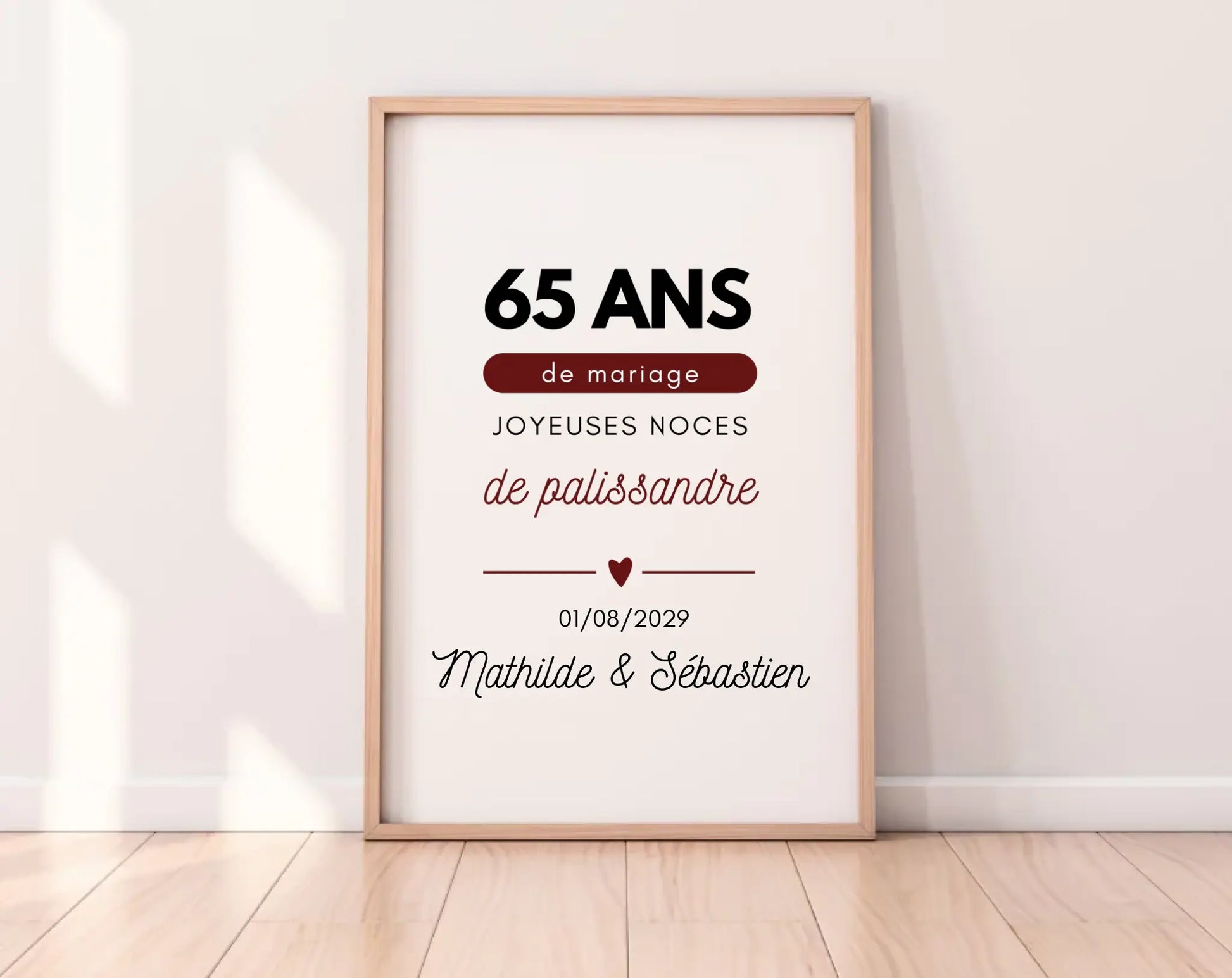 Affiche personnalisée Joyeuses Noces de palissandre – 65 ans de mariage FLTM
