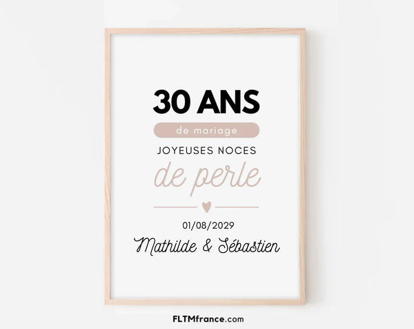 Affiche personnalisée Joyeuses Noces de perle – 30 ans de mariage