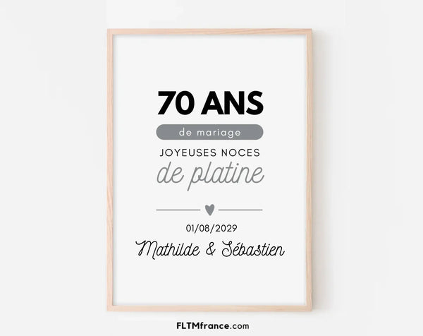 Affiche personnalisée Joyeuses Noces de platine – 70 ans de mariage