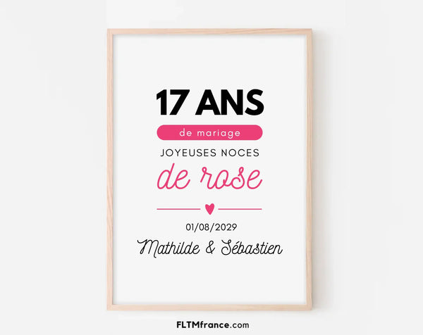 Affiche personnalisée Joyeuses Noces de rose – 17 ans de mariage