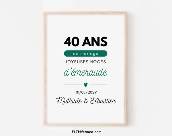 Affiche personnalisée Joyeuses Noces de rubis – 40 ans de mariage