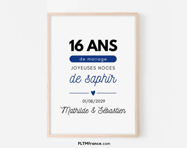 Affiche personnalisée Joyeuses Noces de saphir – 16 ans de mariage