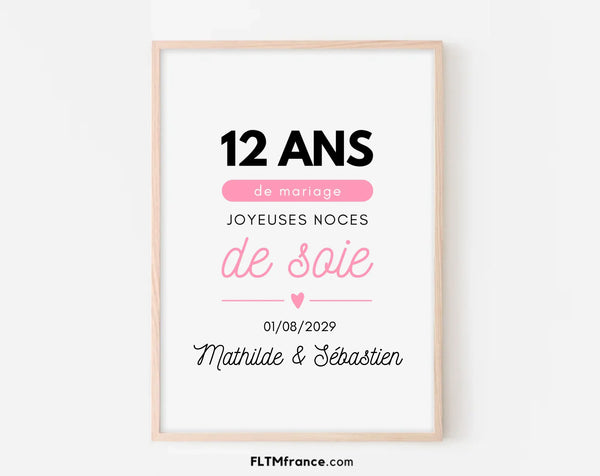 Affiche personnalisée Joyeuses Noces de soie – 12 ans de mariage