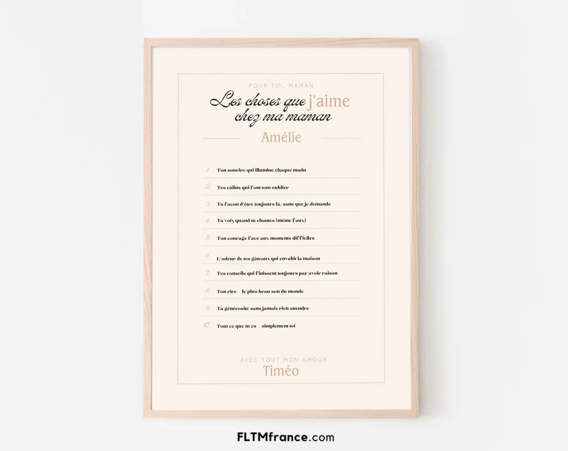 Affiche personnalisée Les choses que j'aime chez ma maman - Cadeau Fête des Mères FLTM