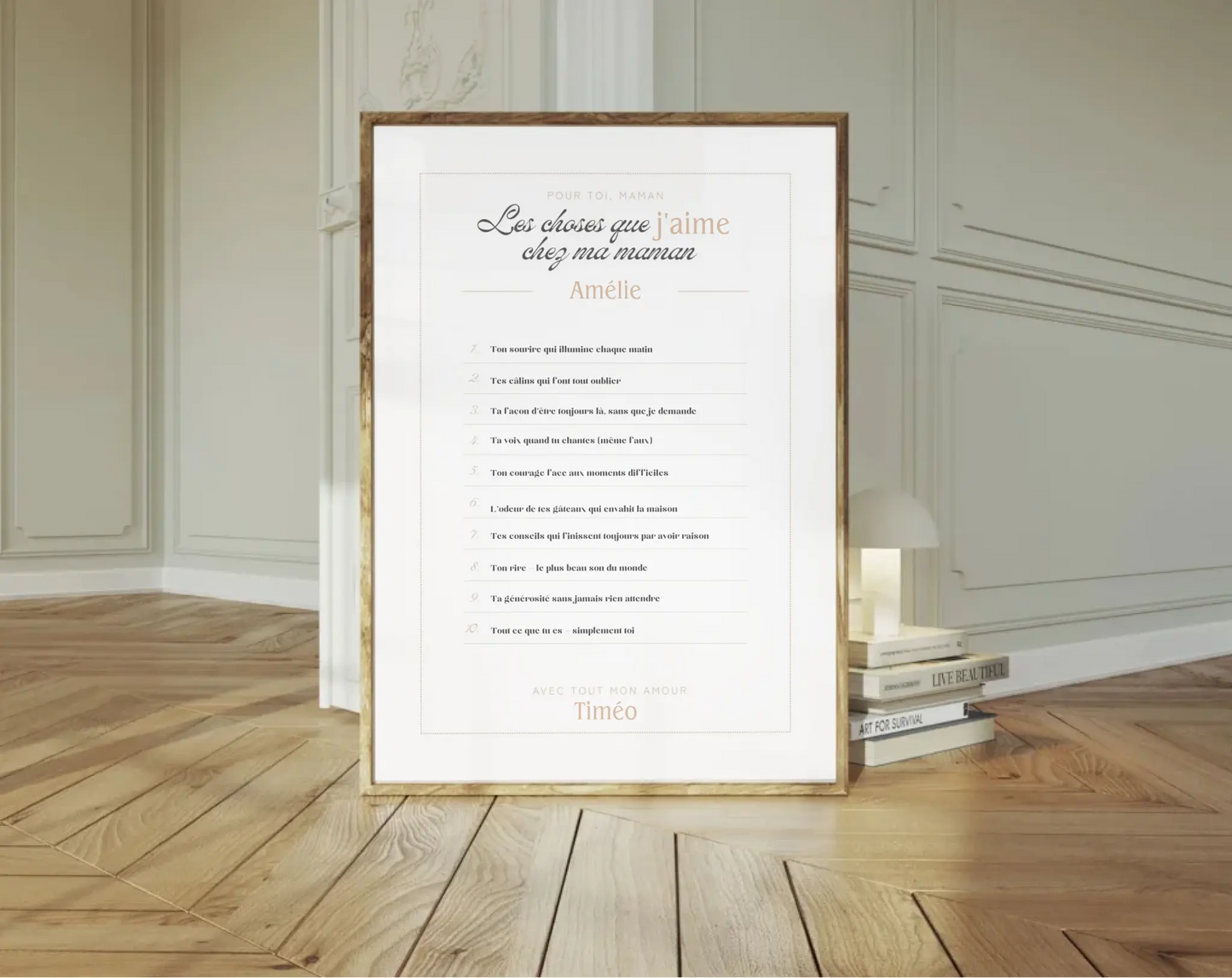 Affiche personnalisée Les choses que j'aime chez ma maman - Cadeau Fête des Mères FLTM