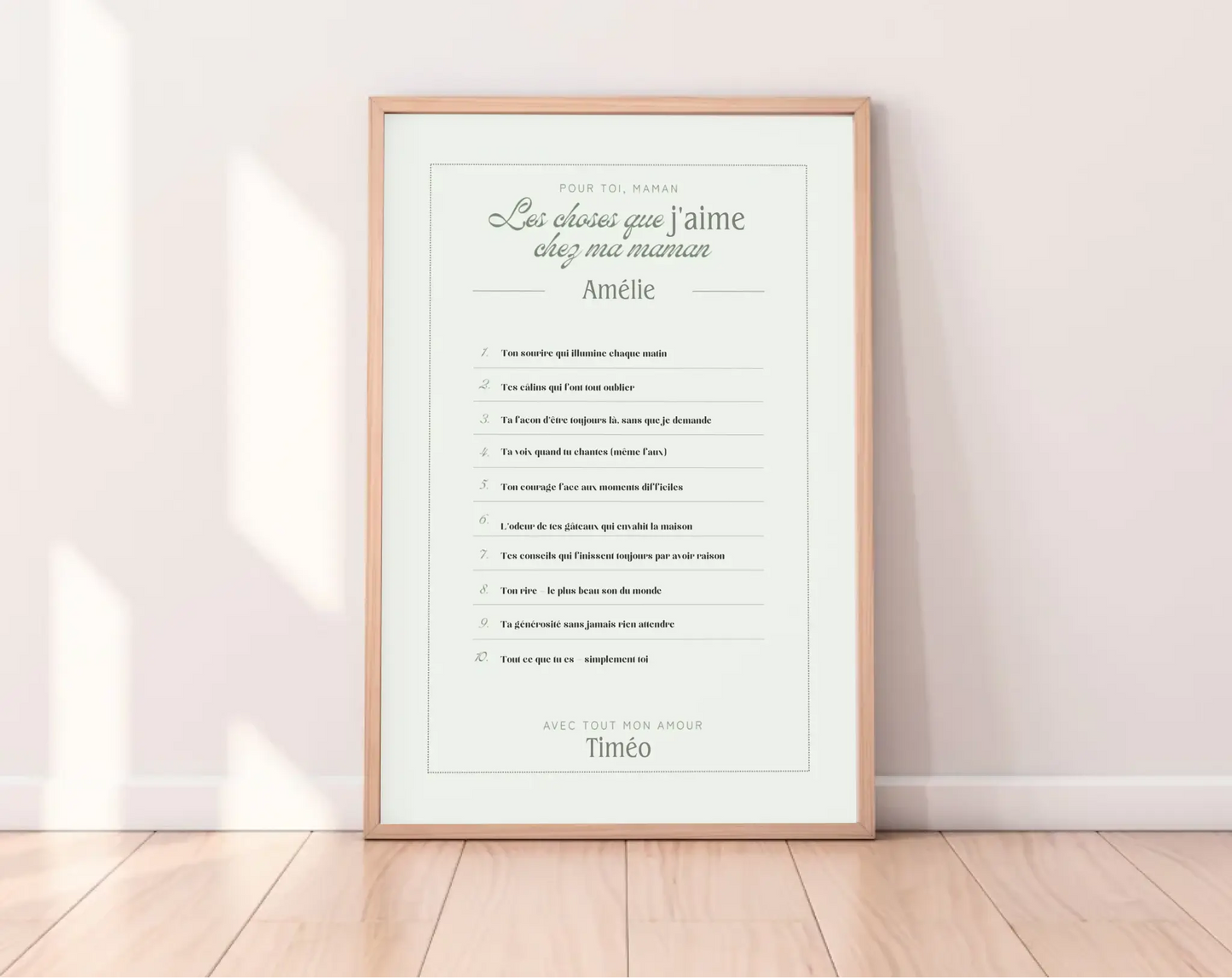 Affiche personnalisée Les choses que j'aime chez ma maman - Cadeau Fête des Mères FLTM