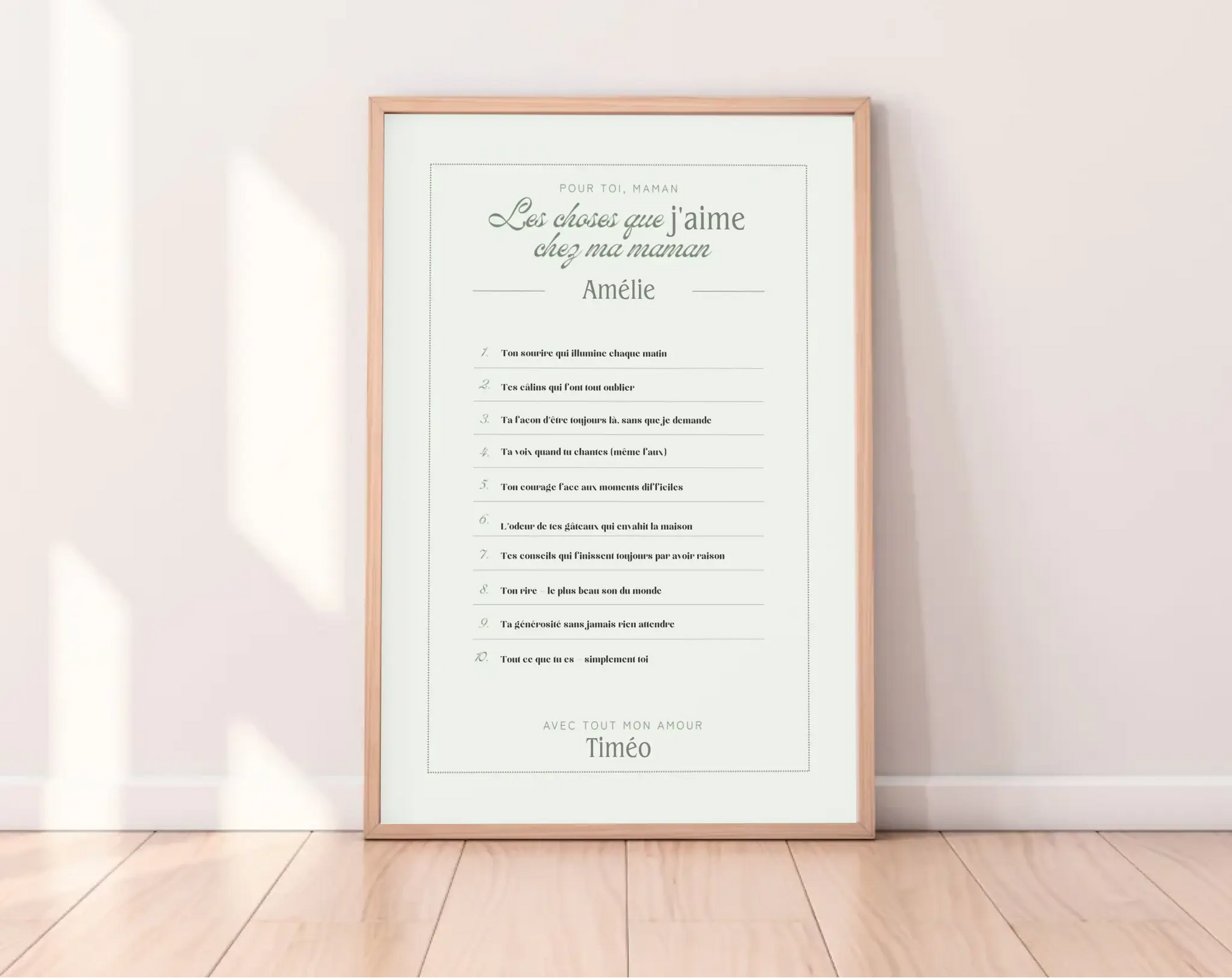 Affiche personnalisée Les choses que j'aime chez ma maman - Cadeau Fête des Mères FLTM
