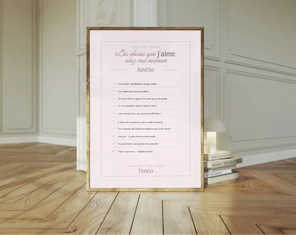 Affiche personnalisée Les choses que j'aime chez ma maman - Cadeau Fête des Mères FLTM