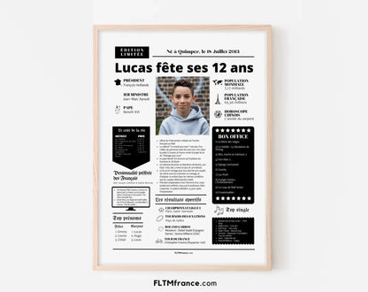 Affiche personnalisée anniversaire 12 ans – Année de naissance FLTM