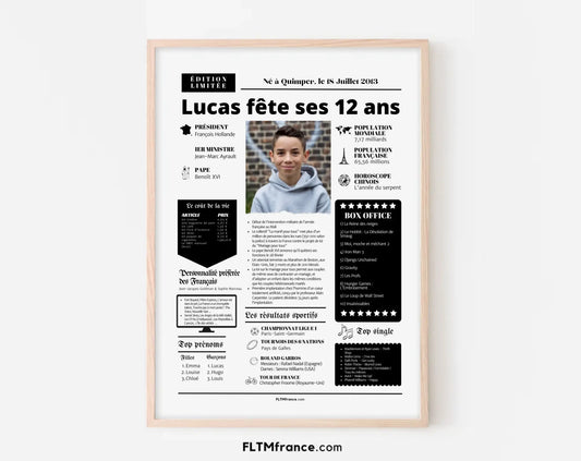 Affiche personnalisée anniversaire 12 ans – Année de naissance FLTM