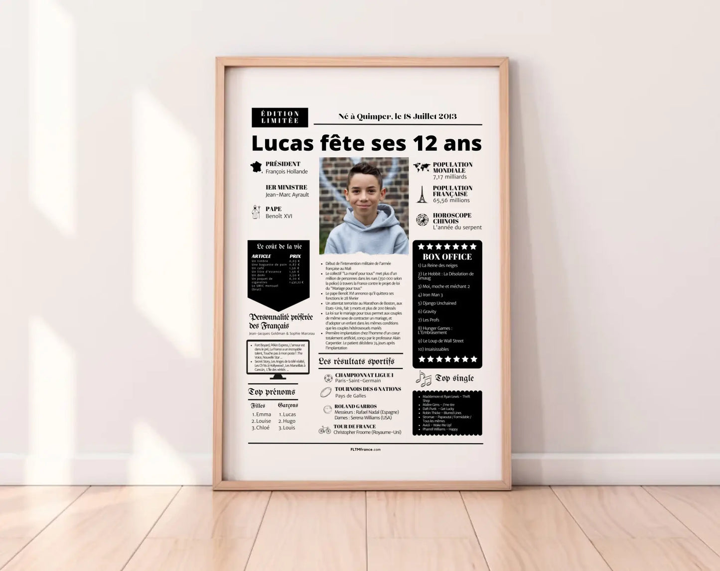 Affiche personnalisée anniversaire 12 ans – Année de naissance FLTM