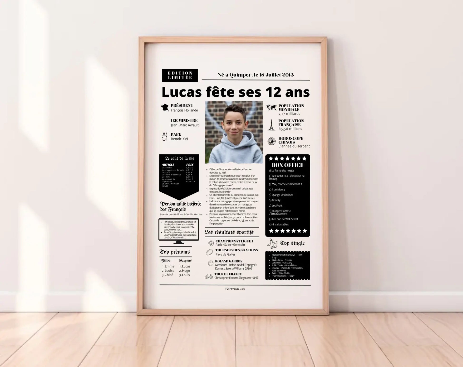 Affiche personnalisée anniversaire 12 ans – Année de naissance FLTM