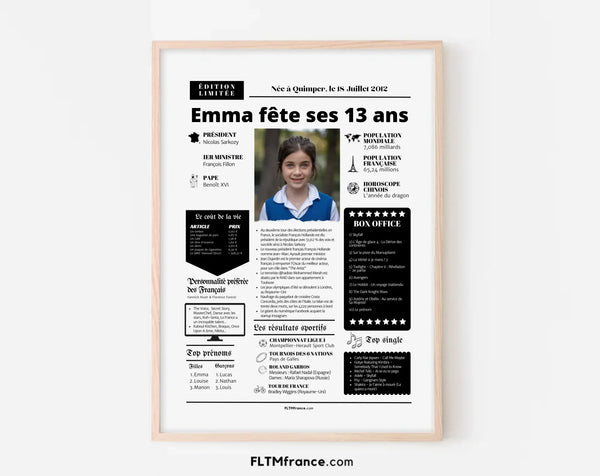 Affiche personnalisée anniversaire 13 ans – Année de naissance