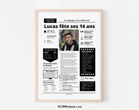 Affiche personnalisée anniversaire 14 ans – Année de naissance FLTM