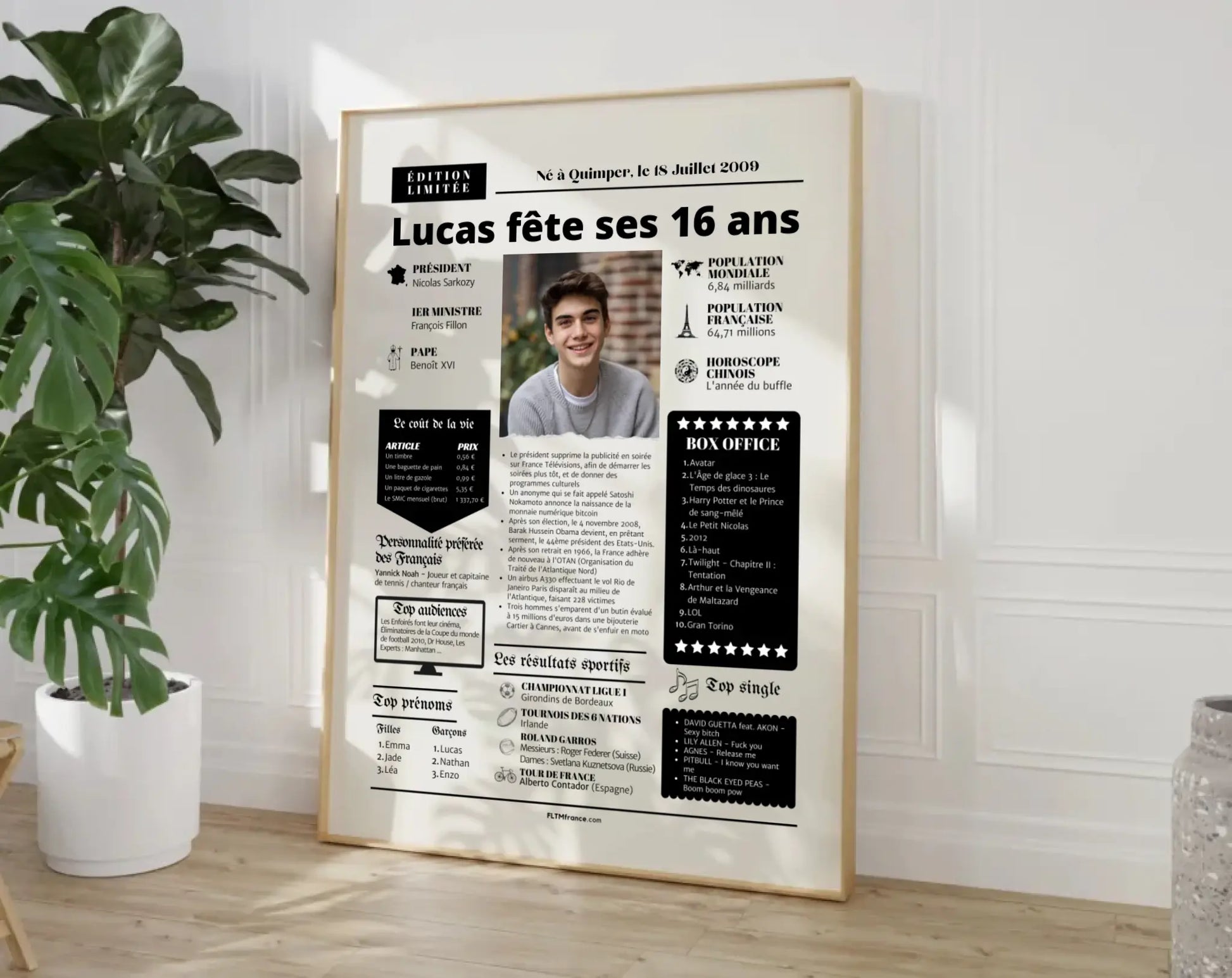 Affiche personnalisée anniversaire 16 ans – Année de naissance FLTM