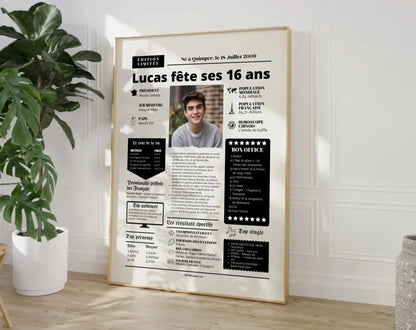 Affiche personnalisée anniversaire 16 ans – Année de naissance FLTM