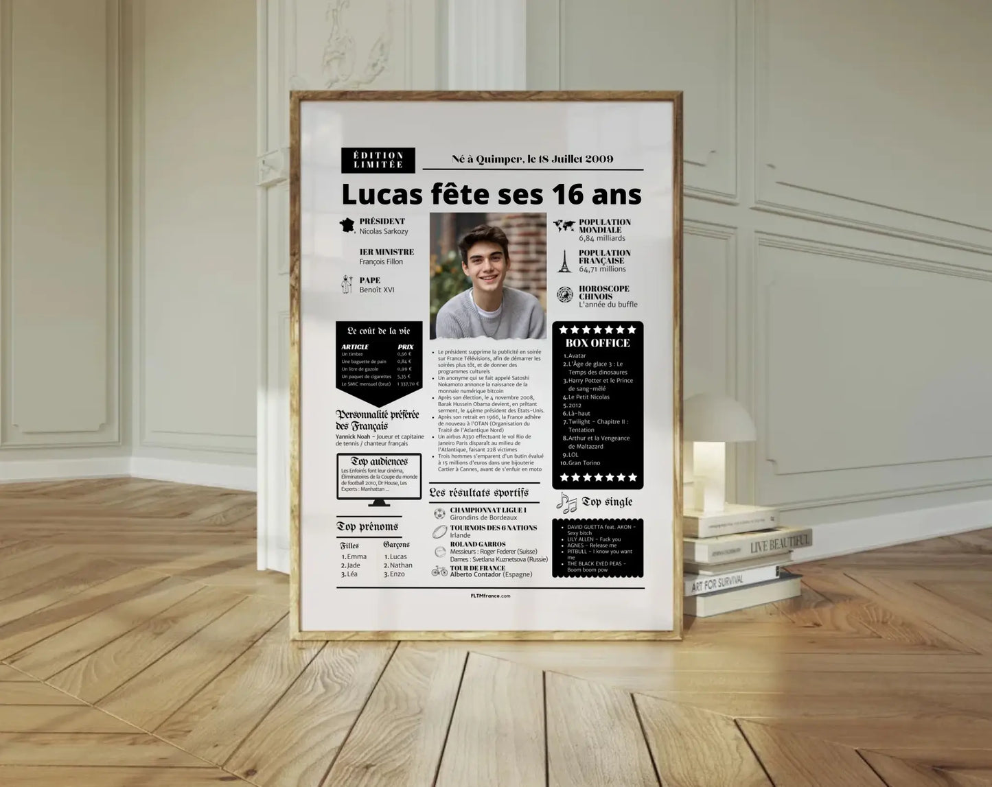 Affiche personnalisée anniversaire 16 ans – Année de naissance FLTM