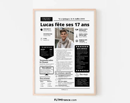Affiche personnalisée anniversaire 17 ans – Année de naissance FLTM