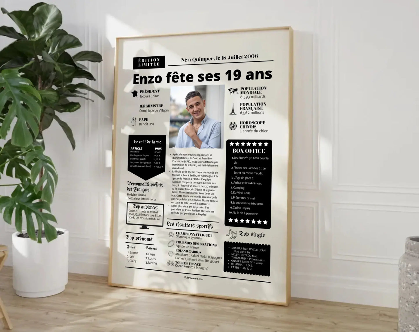 Affiche personnalisée anniversaire 19 ans - Année de naissance FLTM