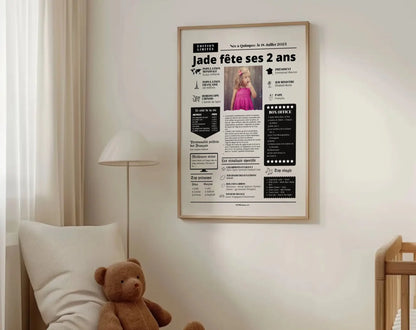 Affiche personnalisée anniversaire 2 ans – Année de naissance FLTM