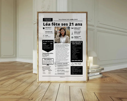 Affiche personnalisée anniversaire 21 ans - Année de naissance FLTM