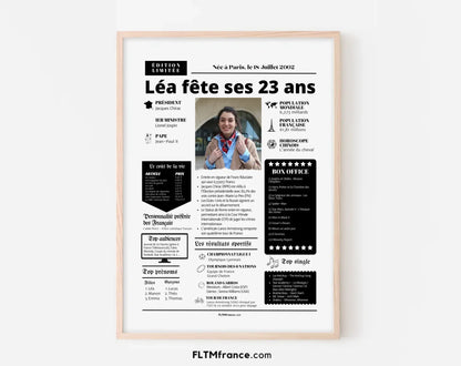 Affiche personnalisée anniversaire 23 ans – Année de naissance FLTM