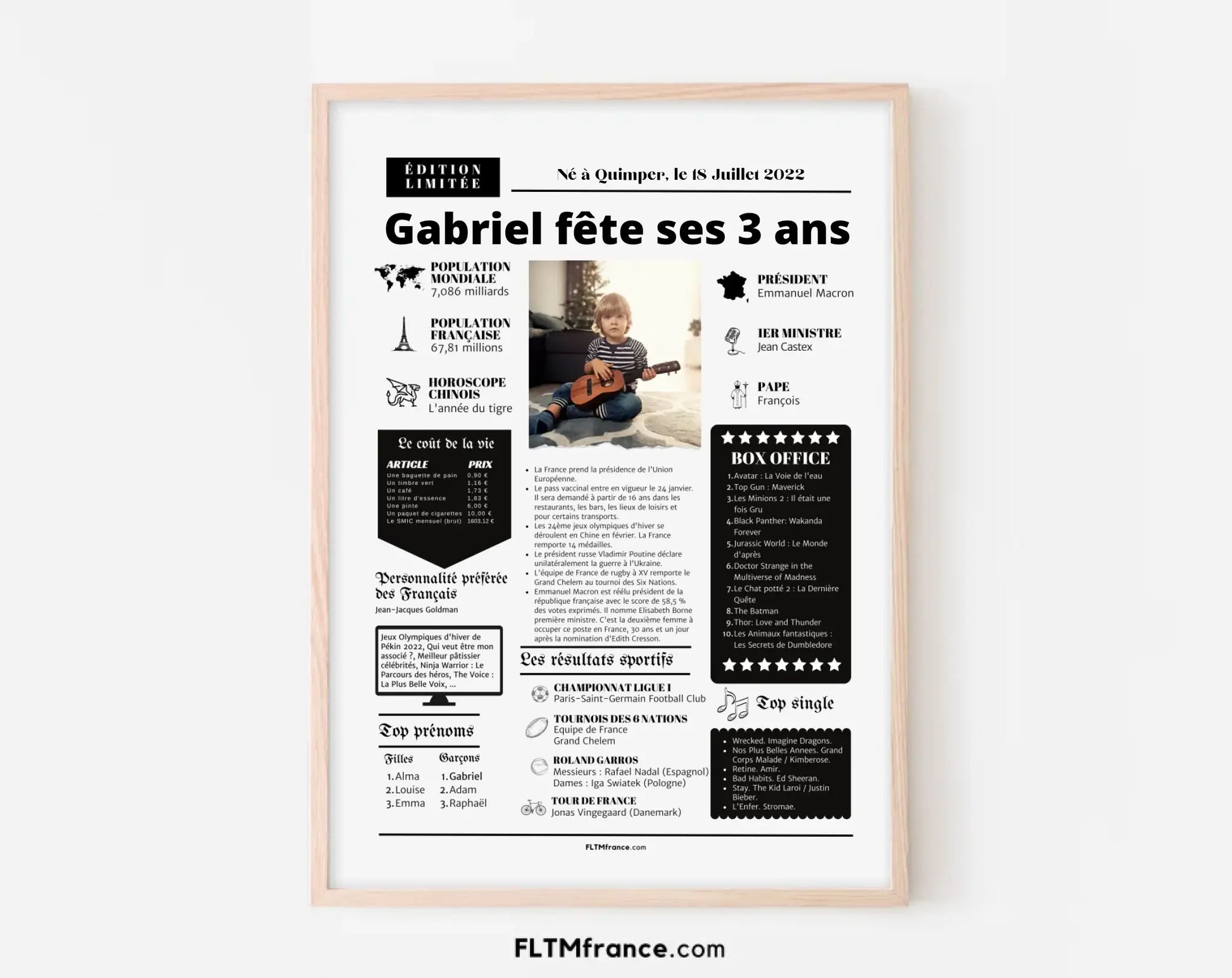 Affiche personnalisée anniversaire 3 ans – Année de naissance FLTM