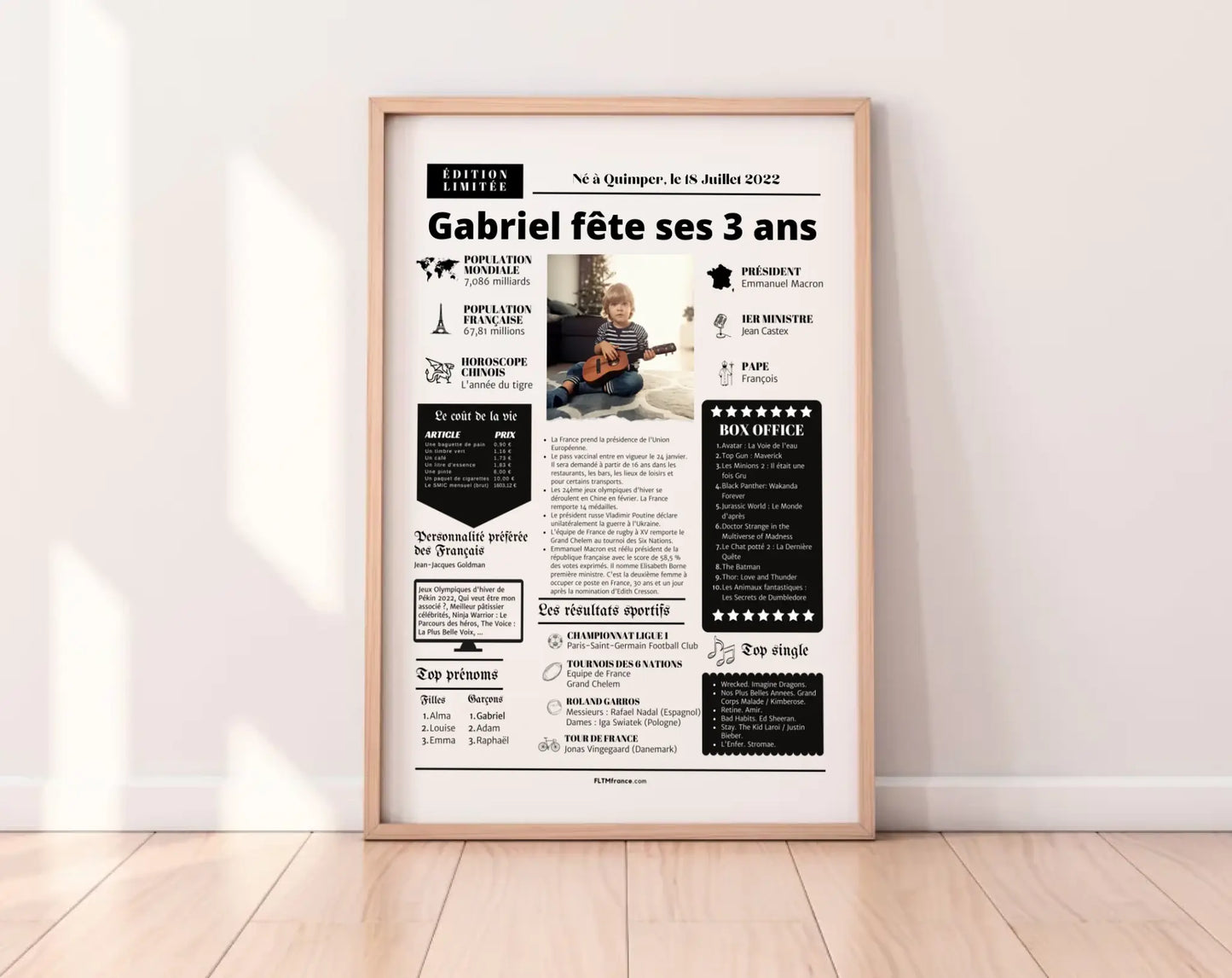 Affiche personnalisée anniversaire 3 ans – Année de naissance FLTM