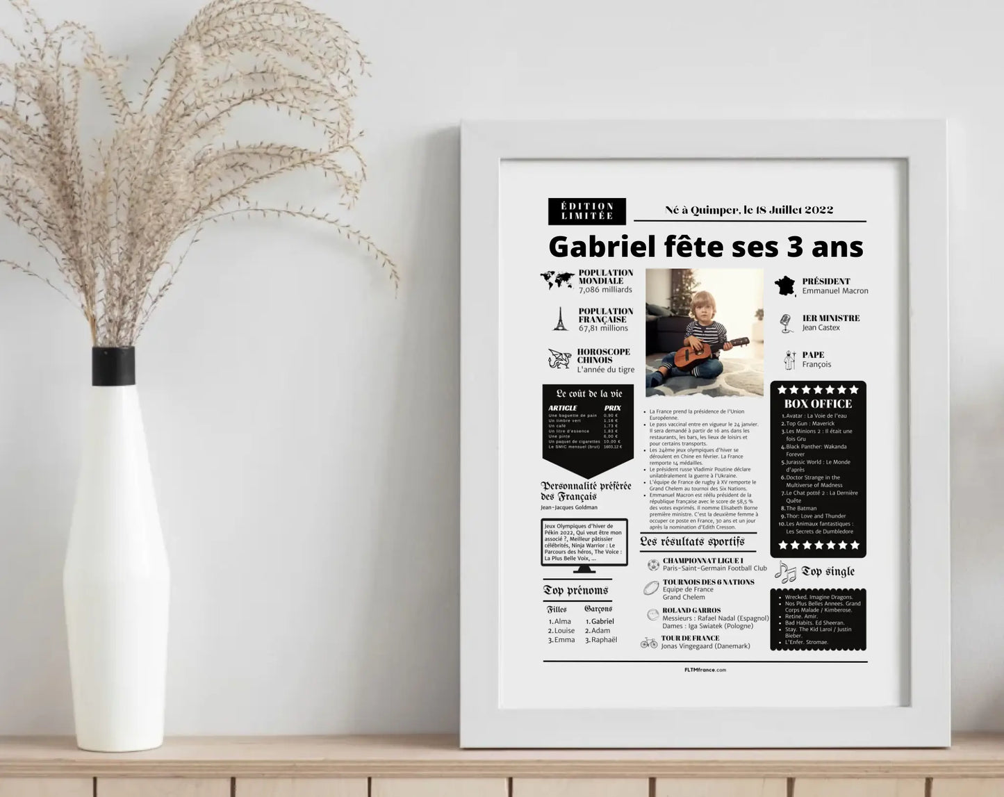 Affiche personnalisée anniversaire 3 ans – Année de naissance FLTM