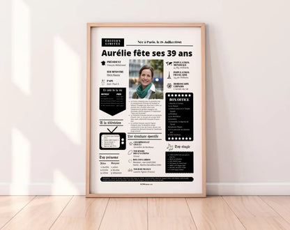 Affiche personnalisée anniversaire 39 ans – Année de naissance FLTM