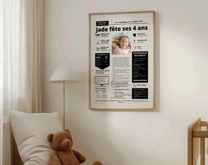 Affiche personnalisée anniversaire 4 ans – Année de naissance FLTM