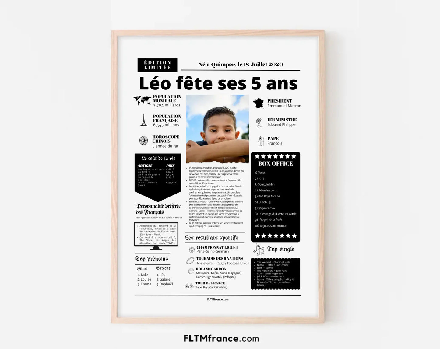 Affiche personnalisée anniversaire 5 ans – Année de naissance FLTM