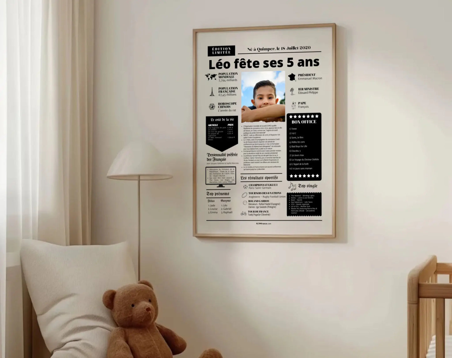 Affiche personnalisée anniversaire 5 ans – Année de naissance FLTM