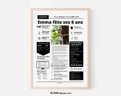 Affiche personnalisée anniversaire 6 ans – Année de naissance FLTM