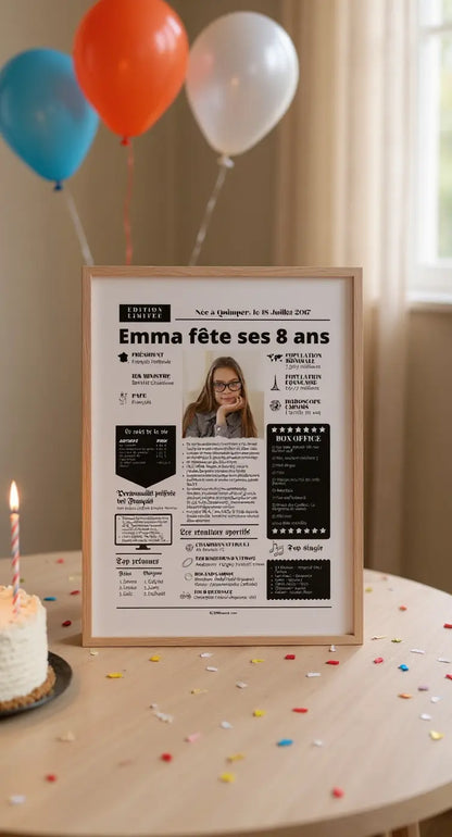 Affiche personnalisée anniversaire 8 ans – Année de naissance FLTM