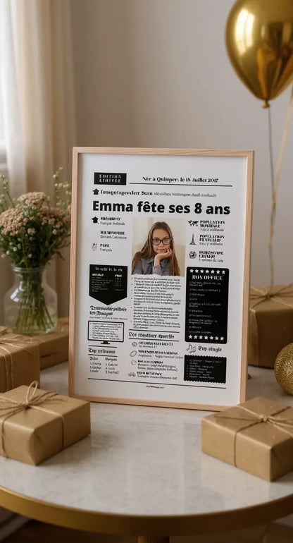Affiche personnalisée anniversaire 8 ans – Année de naissance FLTM