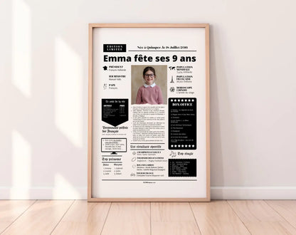 Affiche personnalisée anniversaire 9 ans – Année de naissance FLTM
