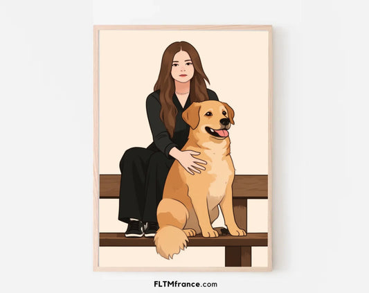 Affiche personnalisée dessin réaliste avec chien – Portrait digital illustration FLTM