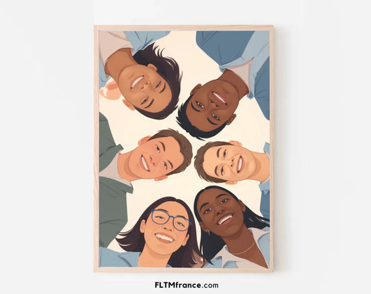 Affiche personnalisée dessin réaliste collègues de travail – Portrait digital illustration FLTM