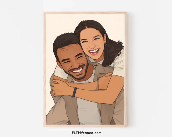 Affiche personnalisée dessin réaliste de couple - Portrait digital illustration
