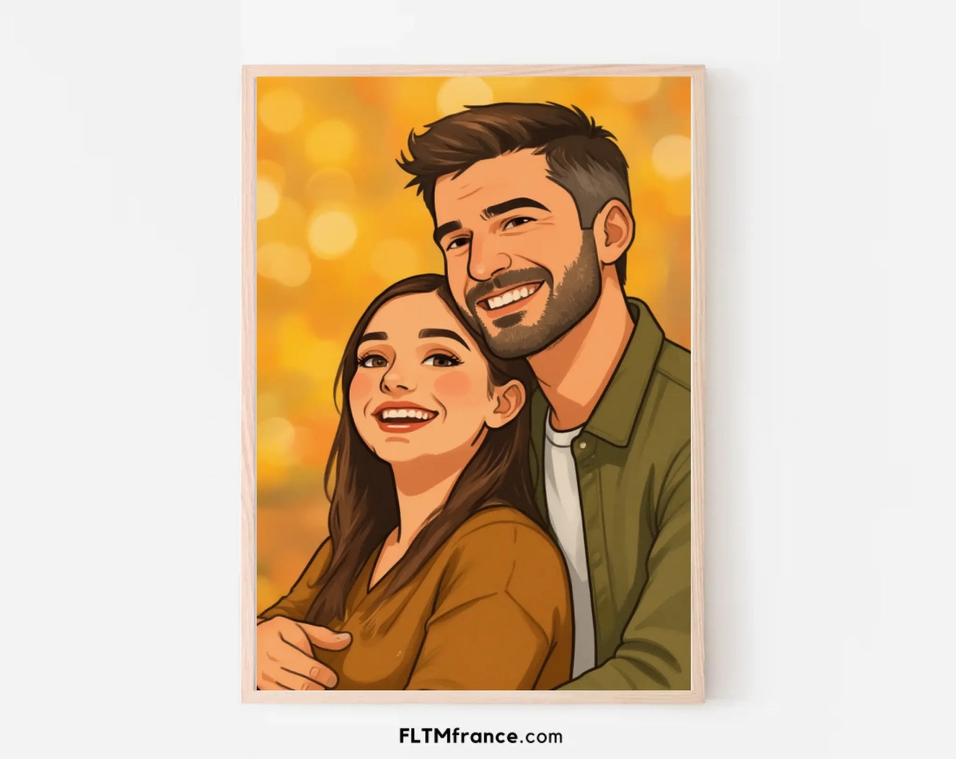 Affiche personnalisée dessin réaliste de couple - Portrait digital illustration FLTM