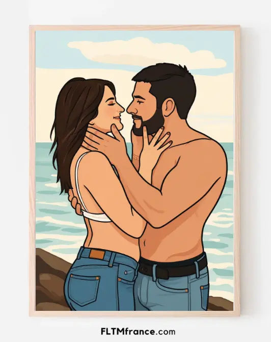 Affiche personnalisée dessin réaliste de couple - Portrait digital illustration FLTM