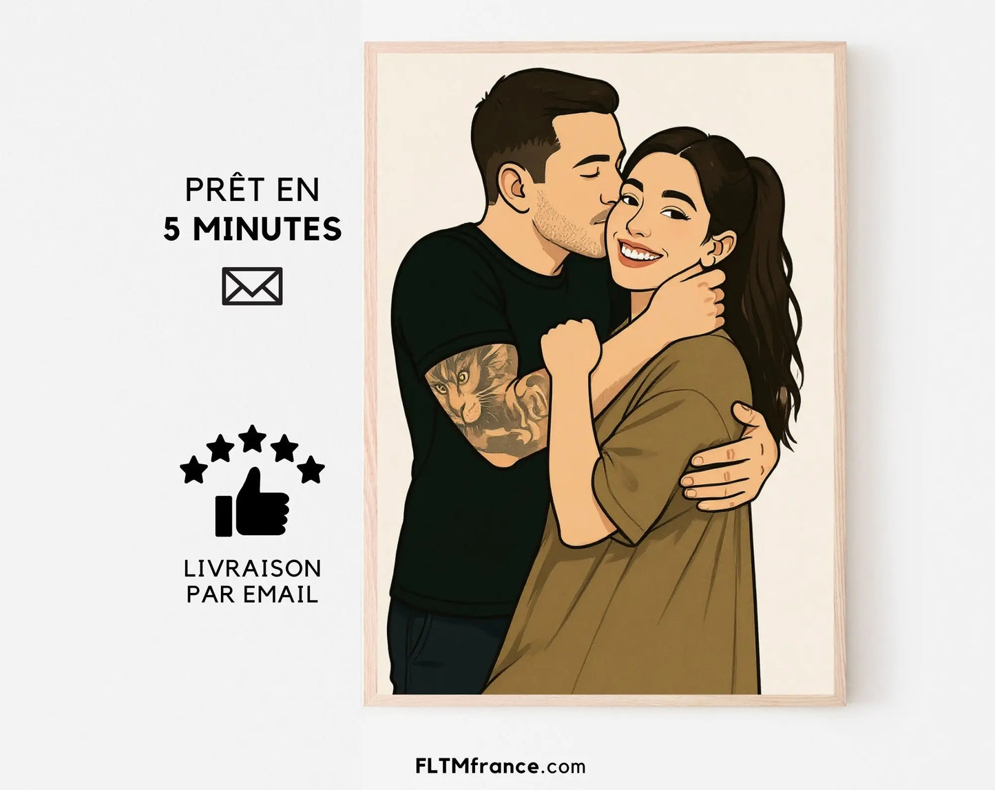 Affiche personnalisée dessin réaliste de couple - Portrait digital illustration FLTM