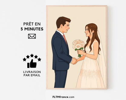 Affiche personnalisée dessin réaliste de couple - Portrait digital illustration FLTM